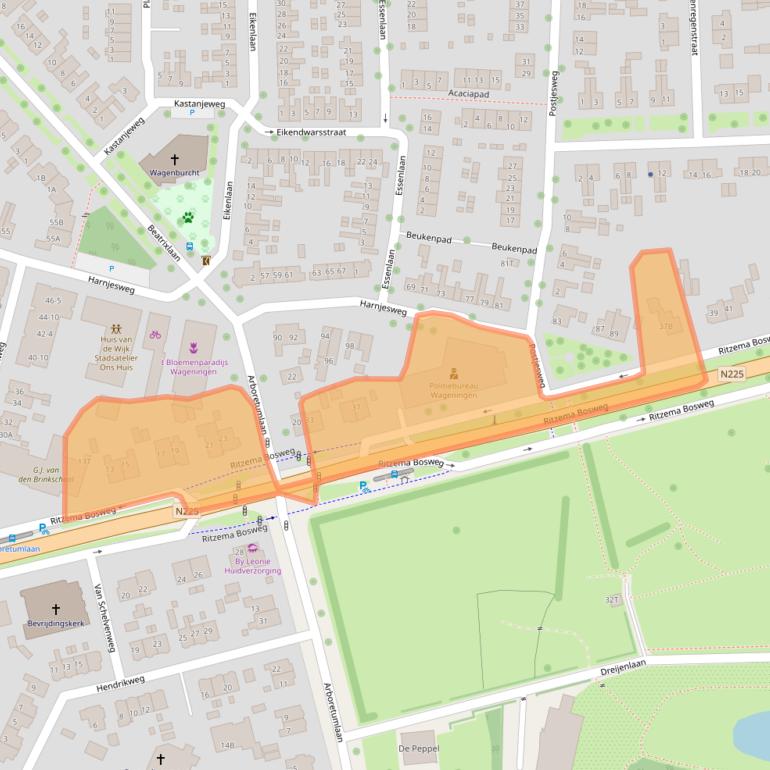 Kaart van postcodegebied 6706BB.