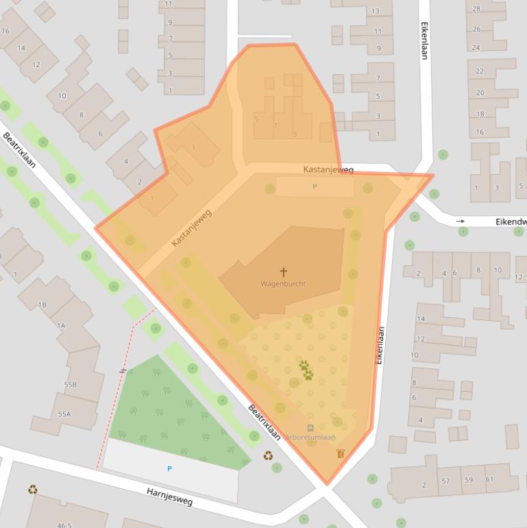 Kaart van postcodegebied 6706BE.