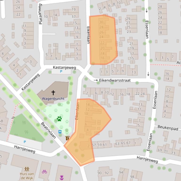 Kaart van postcodegebied 6706BJ.