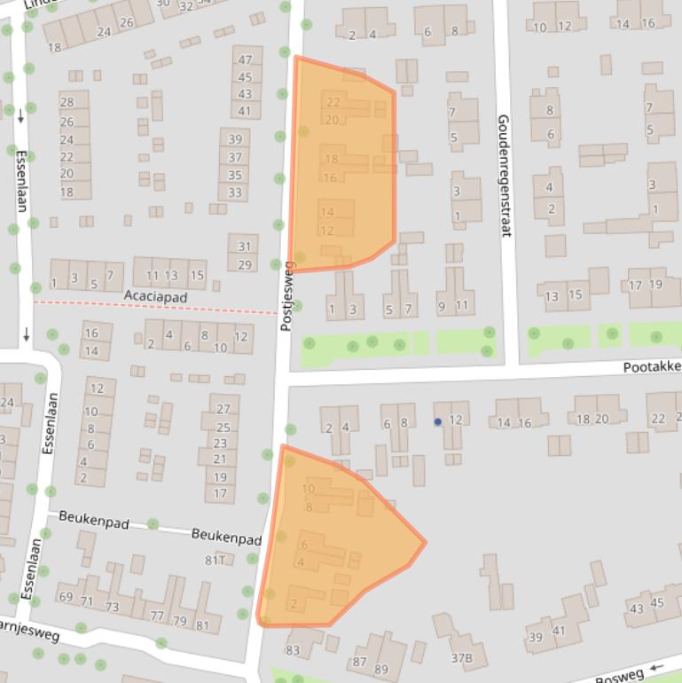 Kaart van postcodegebied 6706BT.