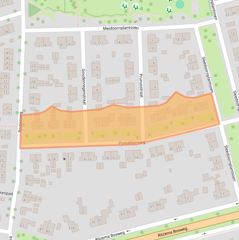 Kaart van postcodegebied 6706BW.