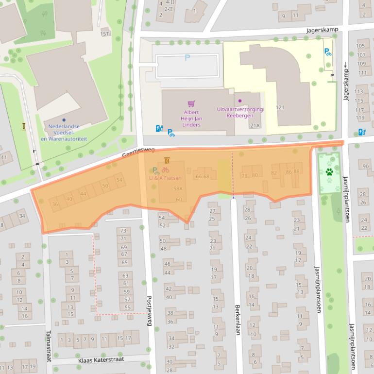 Kaart van postcodegebied 6706ED.