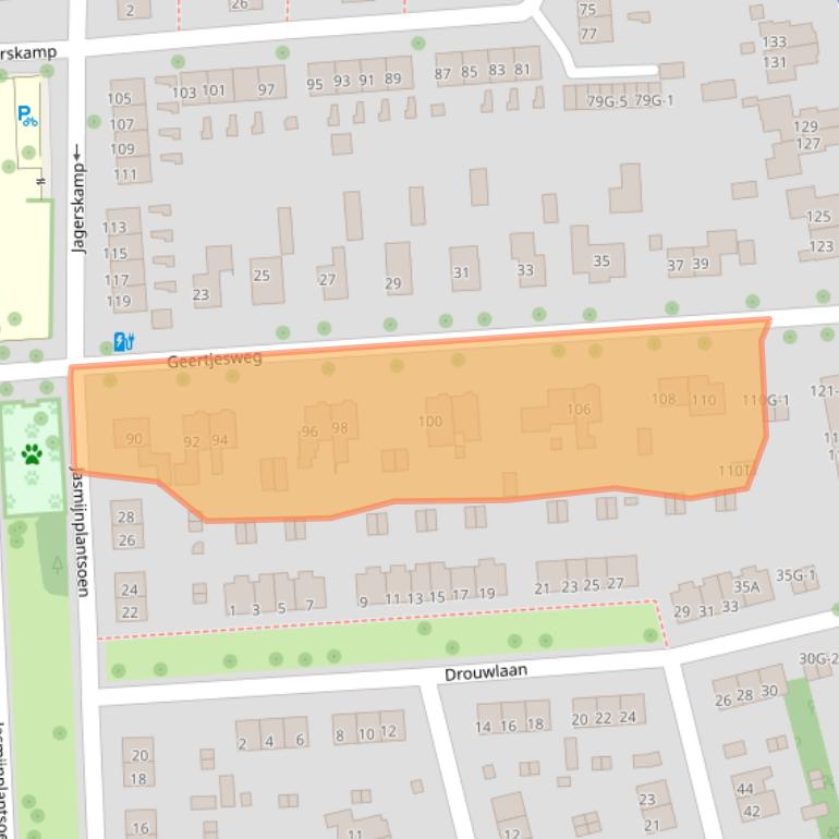 Kaart van postcodegebied 6706EE.
