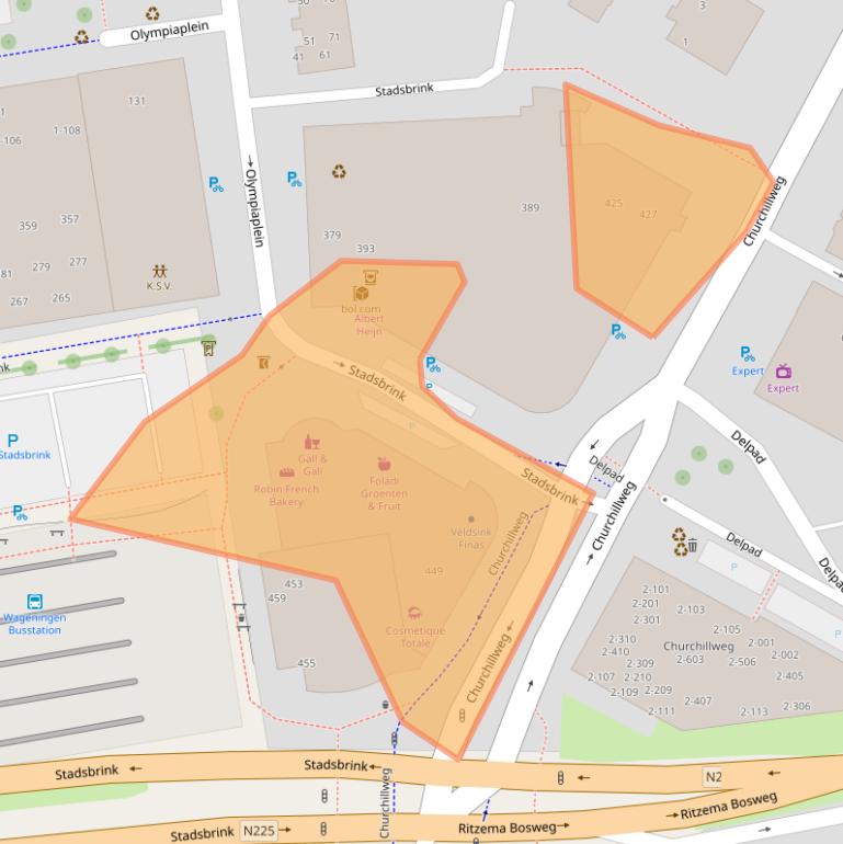 Kaart van postcodegebied 6707AE.