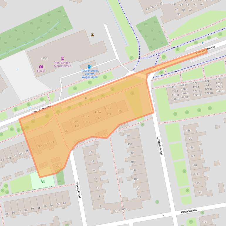 Kaart van postcodegebied 6707BE.