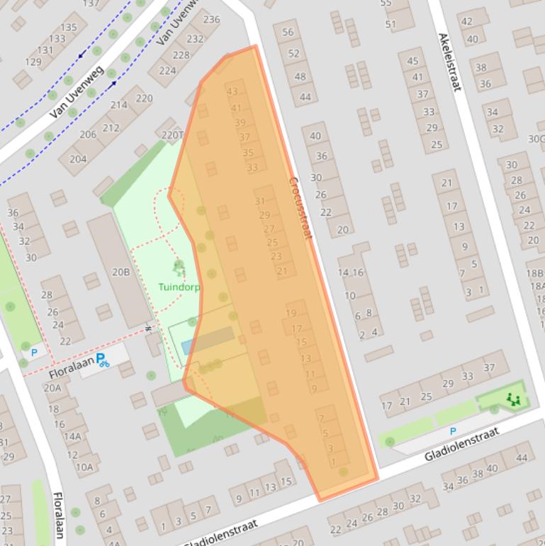 Kaart van postcodegebied 6707BS.