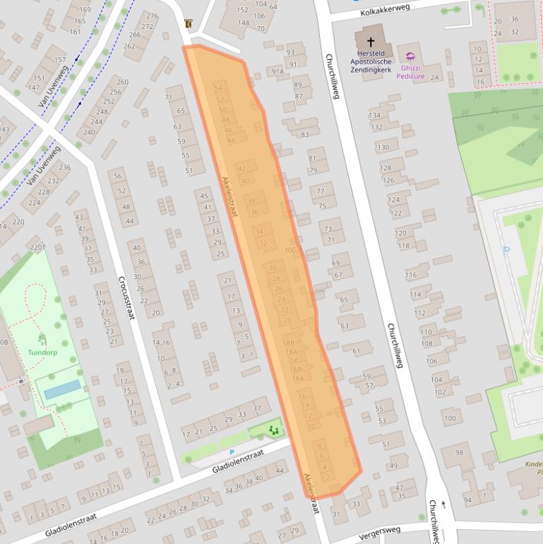 Kaart van postcodegebied 6707BZ.