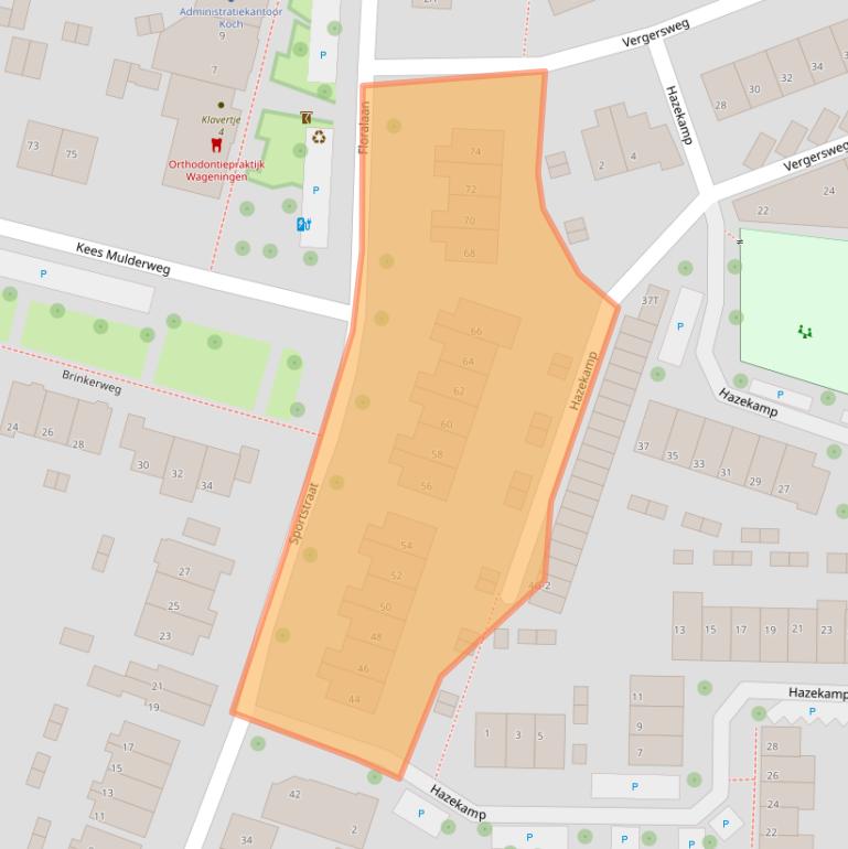 Kaart van postcodegebied 6707GJ.