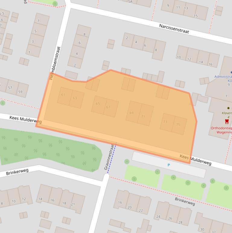 Kaart van postcodegebied 6707HC.