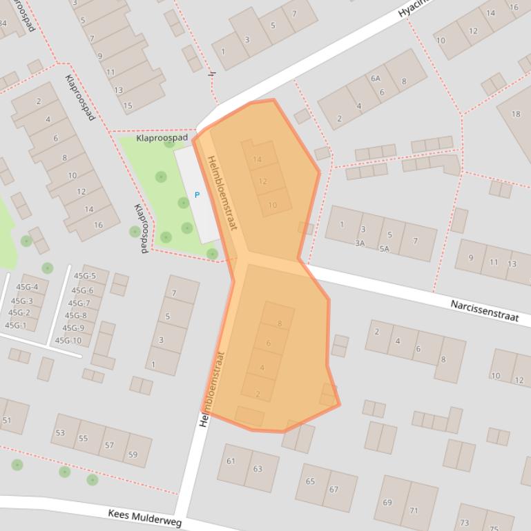 Kaart van postcodegebied 6707HJ.