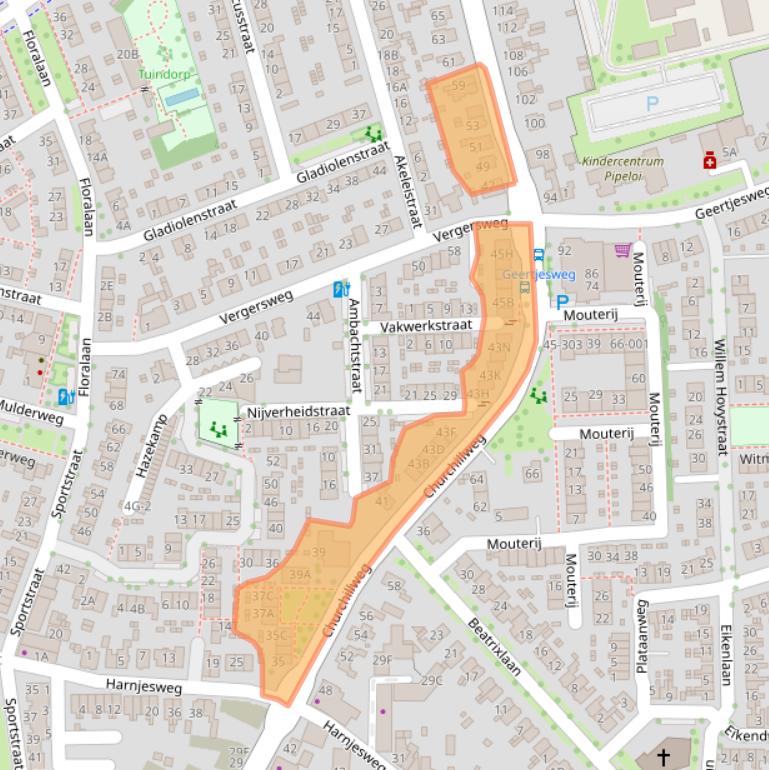 Kaart van postcodegebied 6707JB.