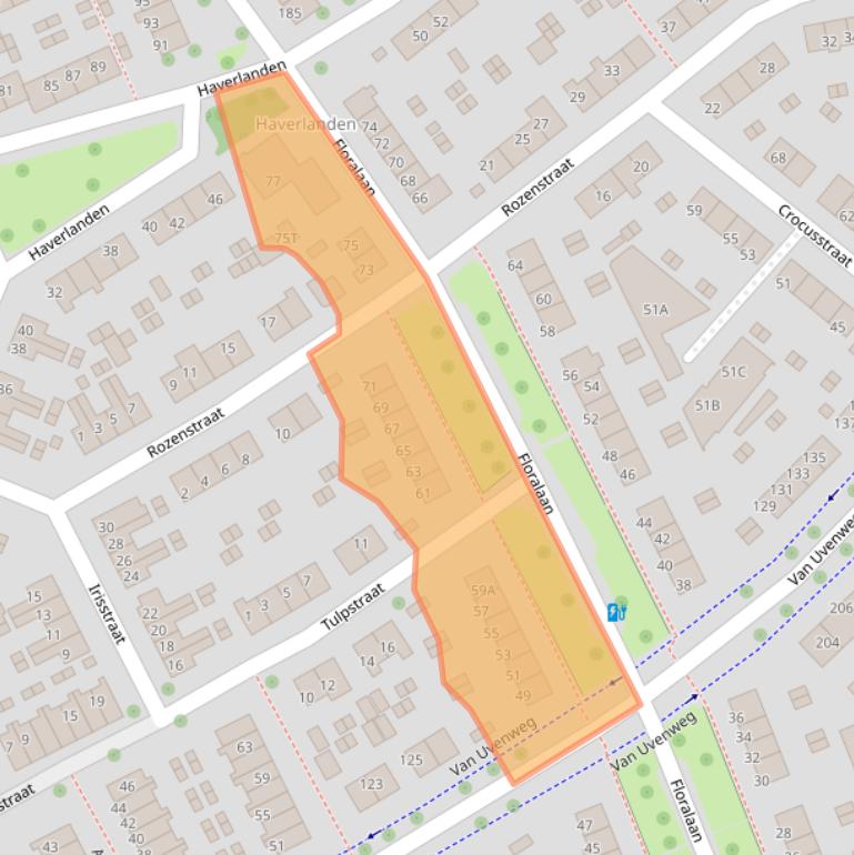 Kaart van postcodegebied 6708EH.