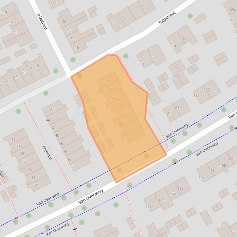 Kaart van postcodegebied 6708EZ.