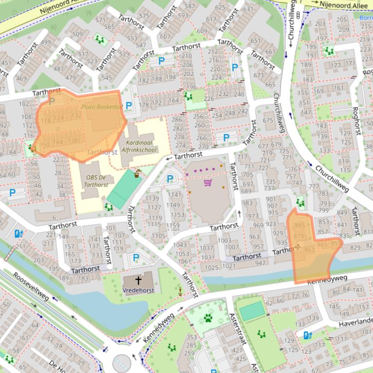 Kaart van postcodegebied 6708JD.