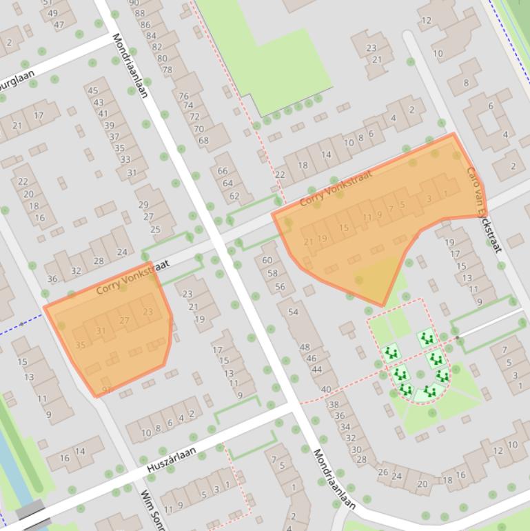 Kaart van postcodegebied 6708NC.