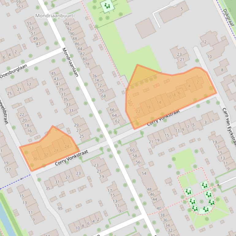 Kaart van postcodegebied 6708ND.