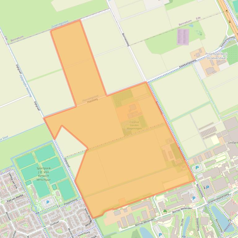 Kaart van postcodegebied 6708PD.