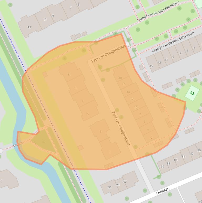 Kaart van postcodegebied 6708RX.