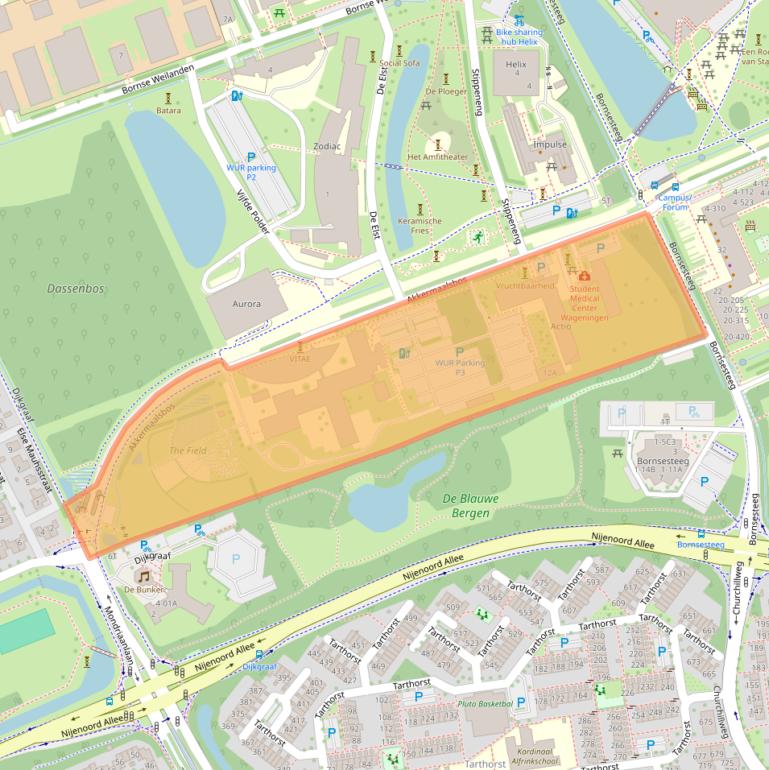 Kaart van postcodegebied 6708WB.