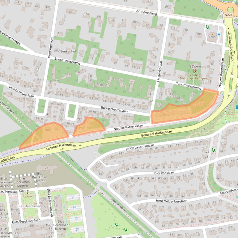 Kaart van postcodegebied 6711JB.
