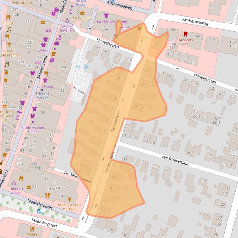 Kaart van postcodegebied 6711MP.