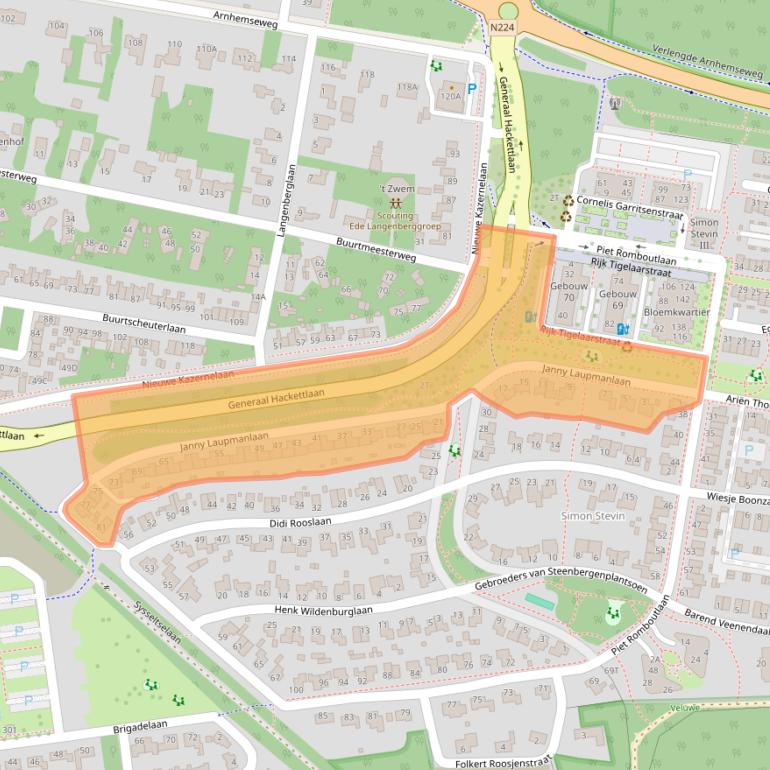 Kaart van postcodegebied 6711XA.