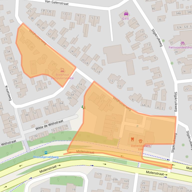 Kaart van postcodegebied 6712DD.