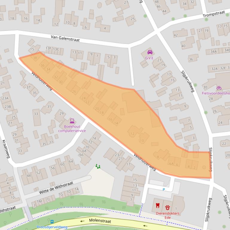 Kaart van postcodegebied 6712DE.