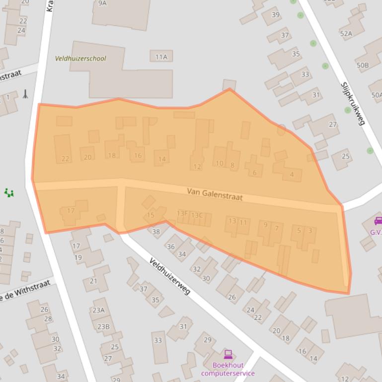 Kaart van postcodegebied 6712DG.