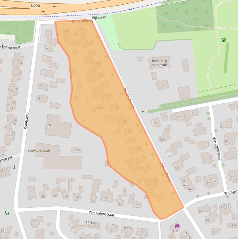 Kaart van postcodegebied 6712DJ.