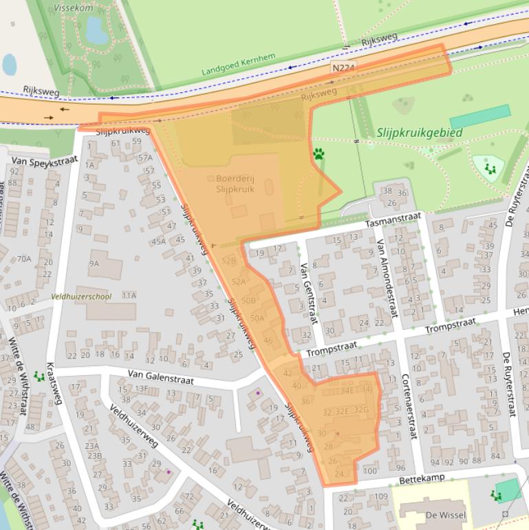 Kaart van postcodegebied 6712DL.