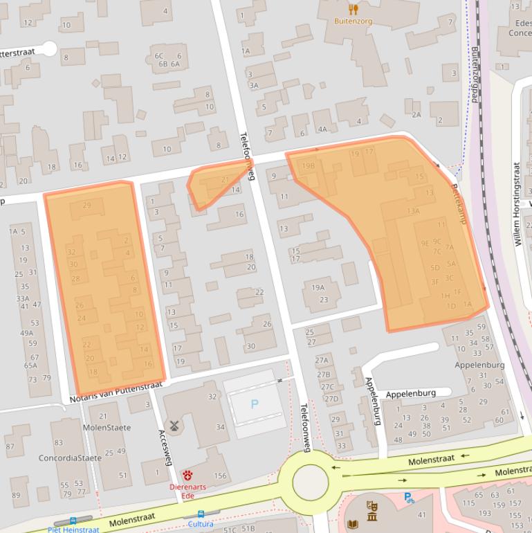 Kaart van postcodegebied 6712EG.