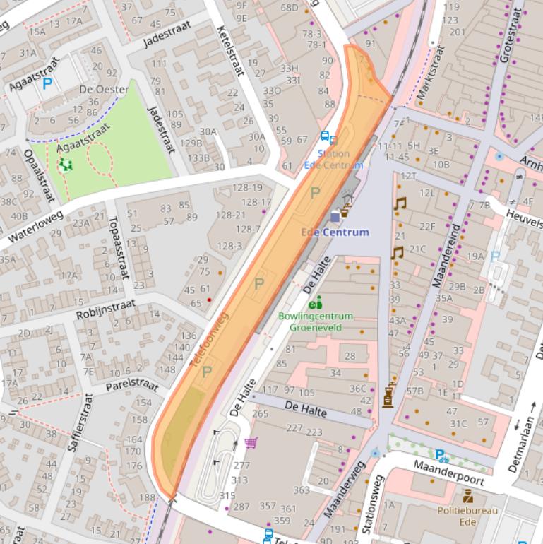 Kaart van postcodegebied 6713AK.