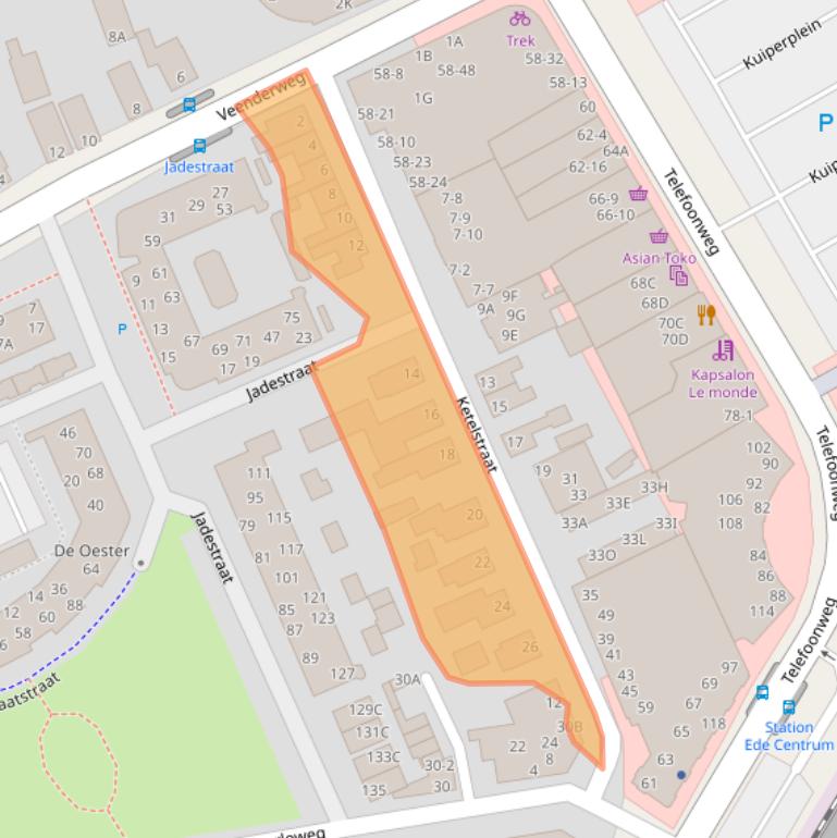 Kaart van postcodegebied 6713AN.