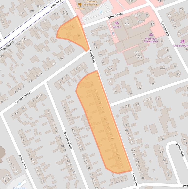 Kaart van postcodegebied 6713BG.