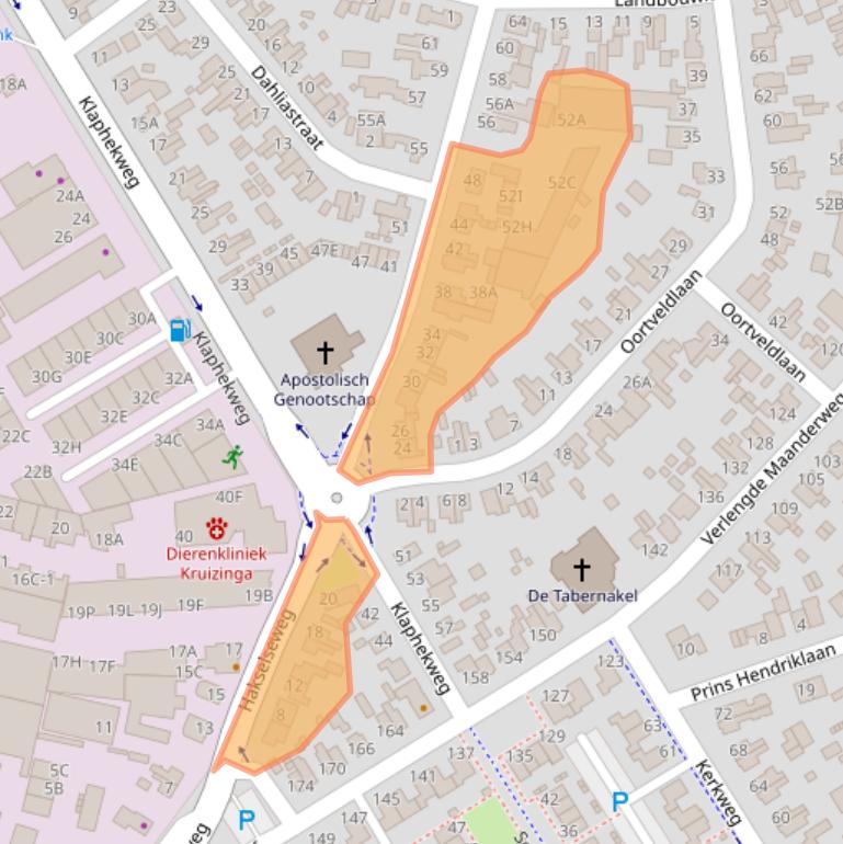 Kaart van postcodegebied 6713KW.
