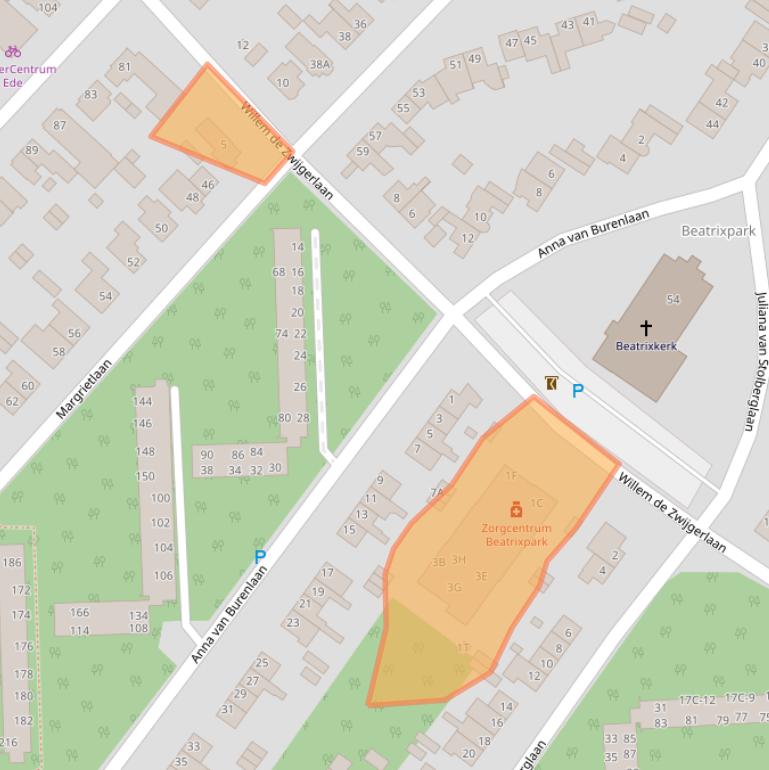 Kaart van postcodegebied 6713NS.