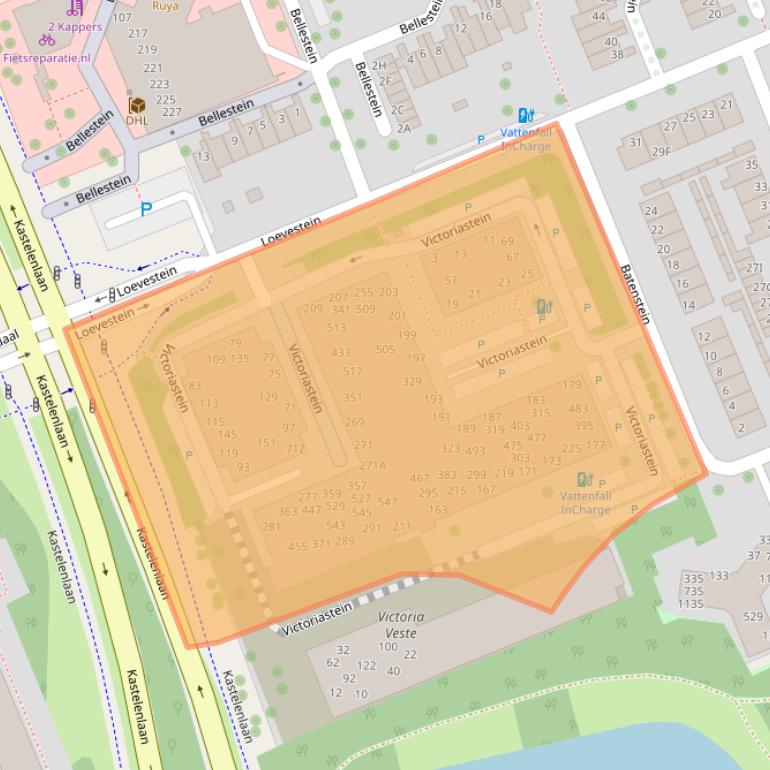 Kaart van postcodegebied 6714BT.