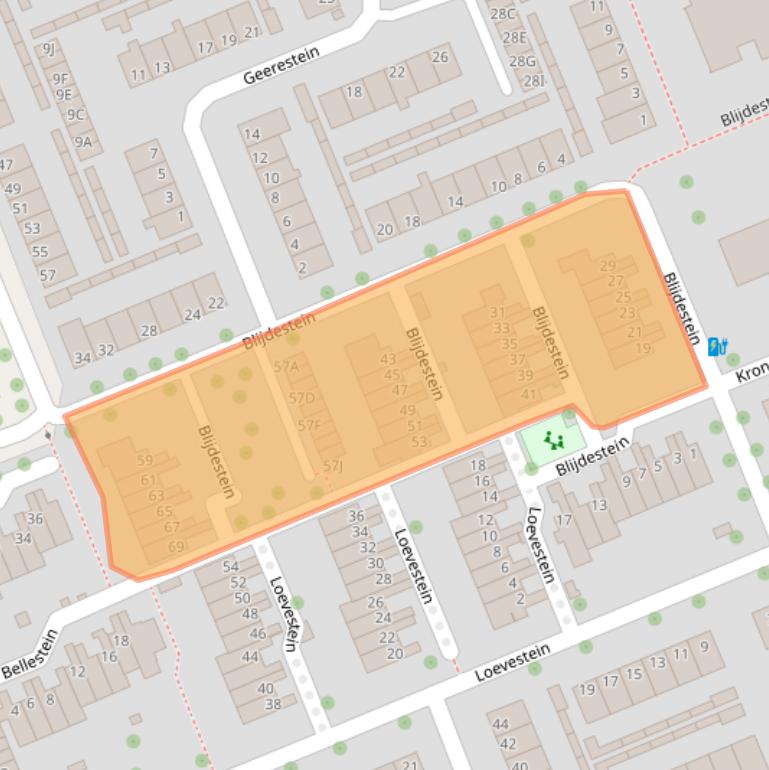 Kaart van postcodegebied 6714DZ.