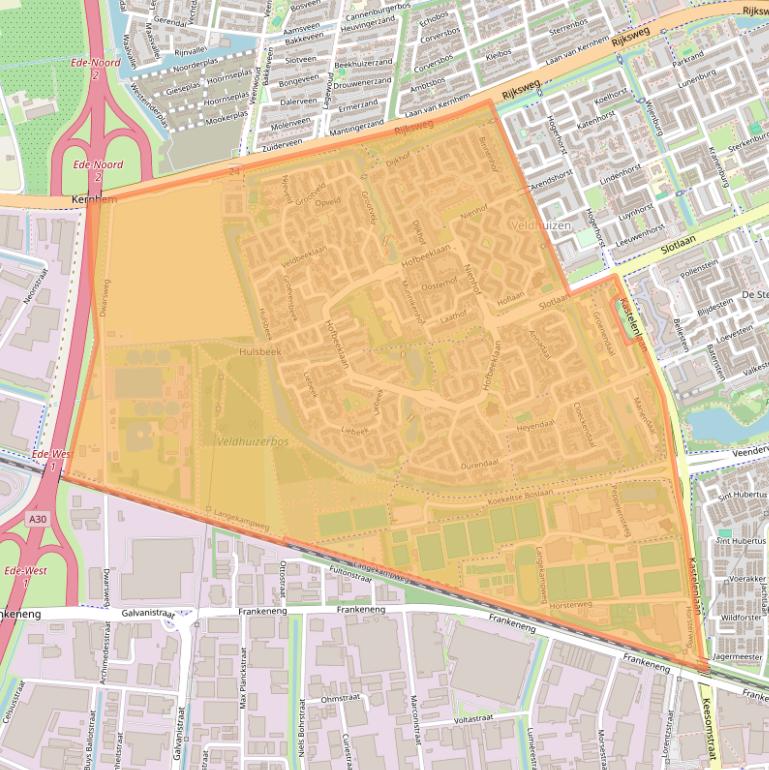 Kaart van postcodegebied 6715.