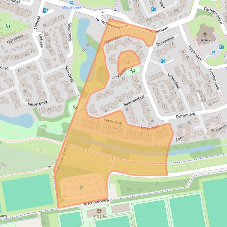 Kaart van postcodegebied 6715KJ.