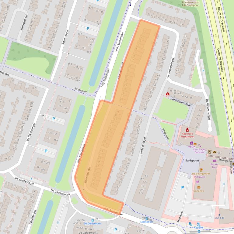 Kaart van postcodegebied 6716RA.