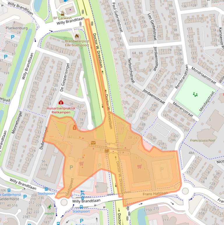 Kaart van postcodegebied 6716RH.