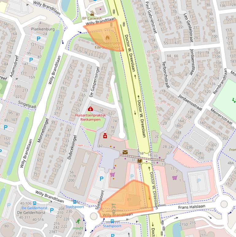 Kaart van postcodegebied 6716RJ.