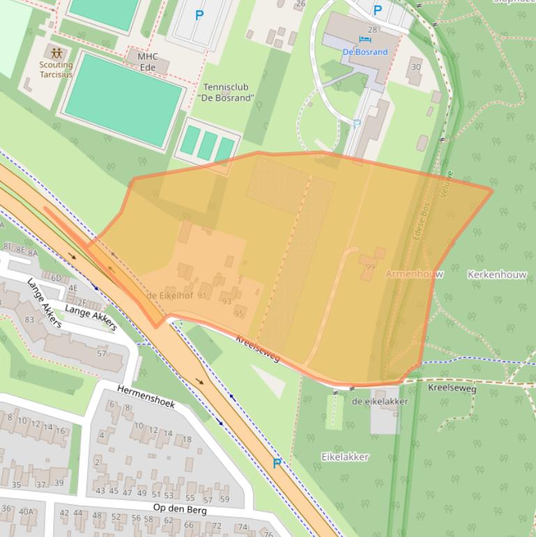 Kaart van postcodegebied 6718CB.