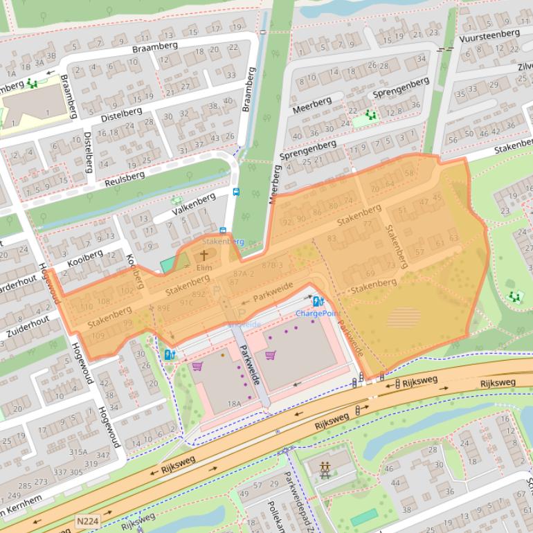 Kaart van postcodegebied 6718DG.