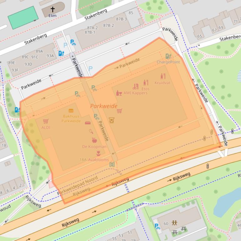 Kaart van postcodegebied 6718DJ.