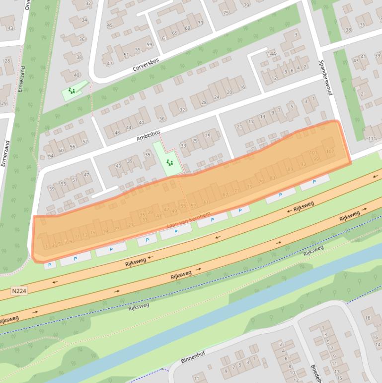 Kaart van postcodegebied 6718HP.