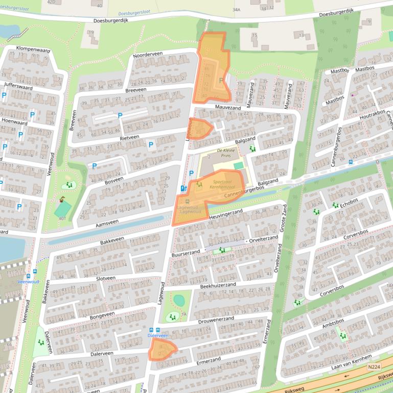 Kaart van postcodegebied 6718MM.