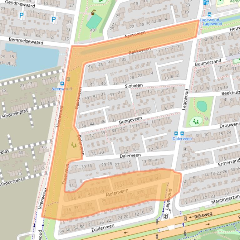 Kaart van postcodegebied 6718MP.